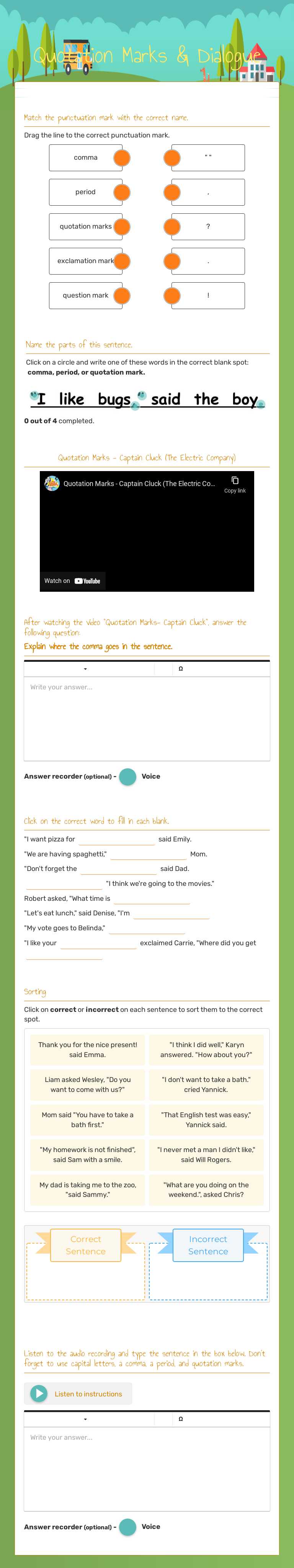 Quotation Marks & Dialogue Grade 4 worksheet preview