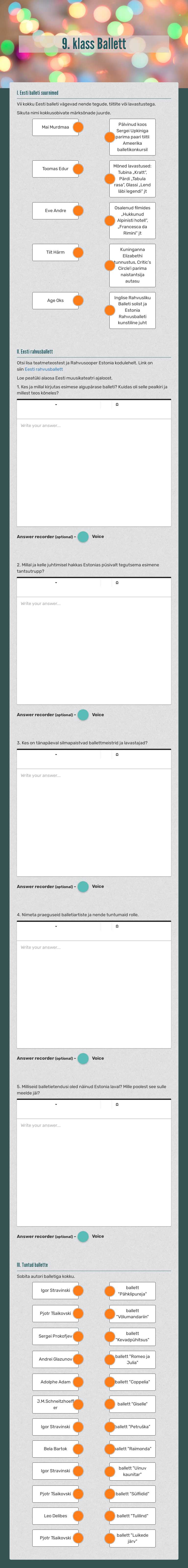9. klass Ballett worksheet preview image