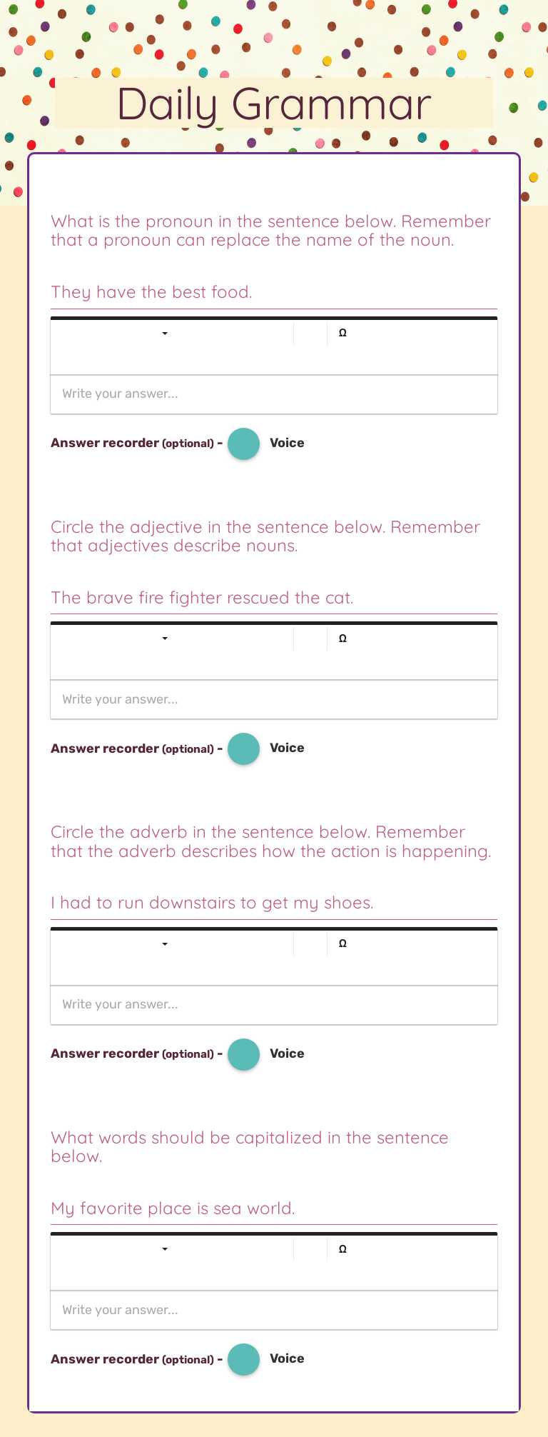 Daily Grammar worksheet preview image