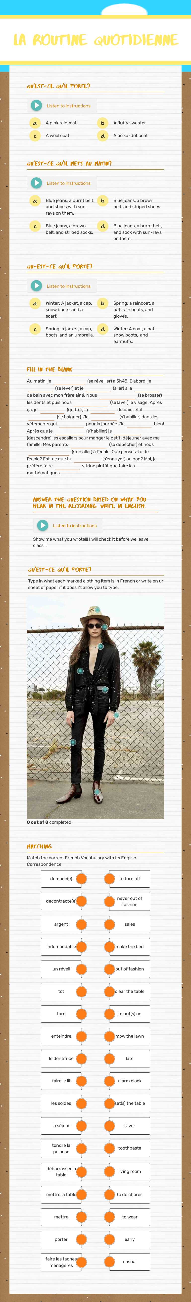 La Routine Quotidienne worksheet preview image