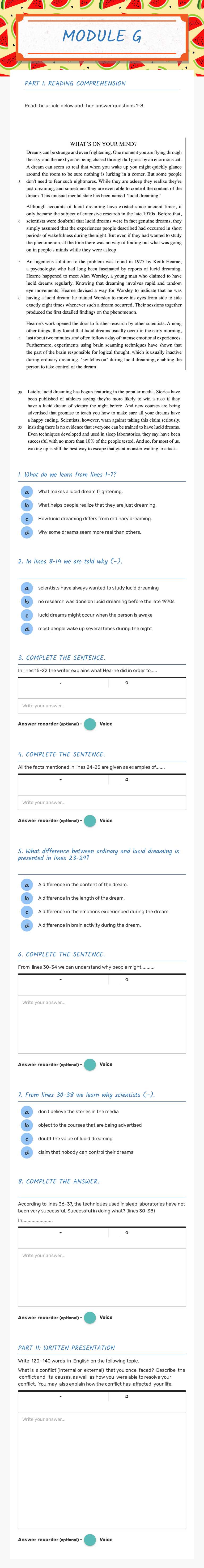 MODULE  G worksheet preview image