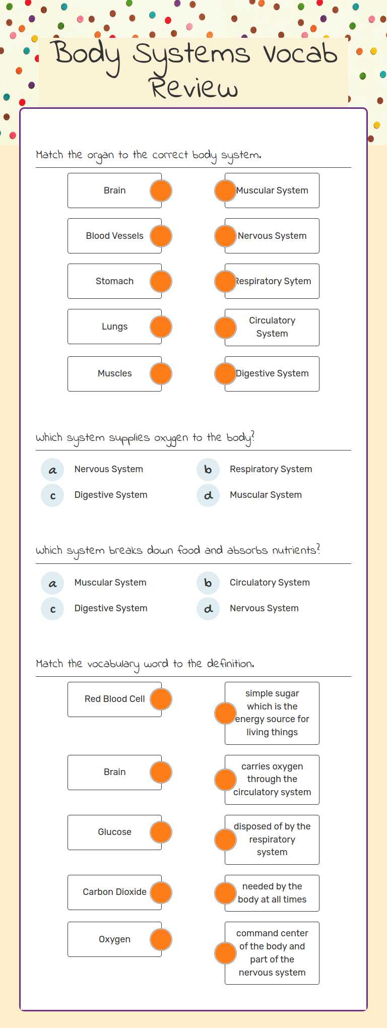 Body Systems Vocab Review worksheet preview image