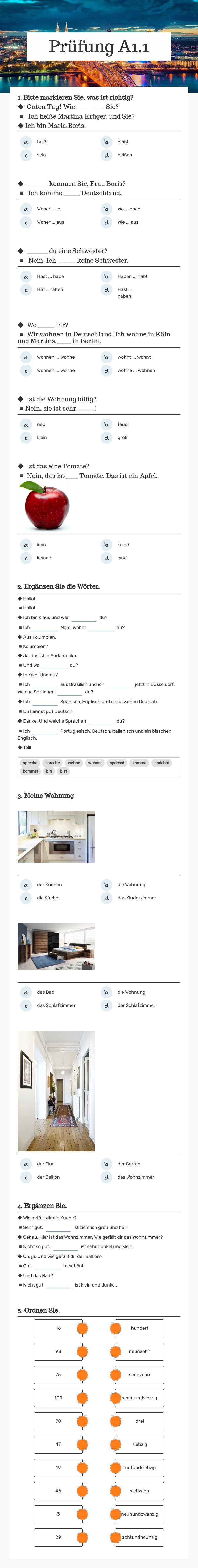 Prüfung A1.1 worksheet preview image