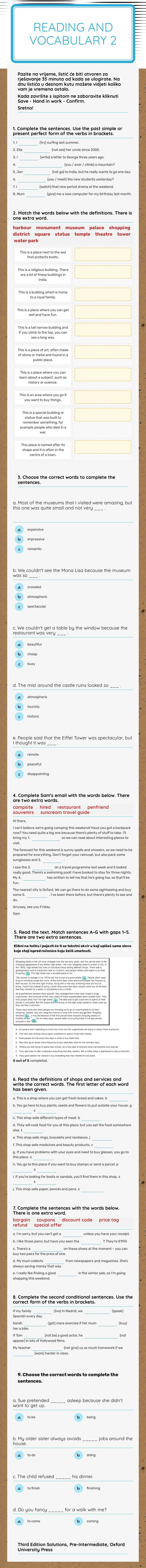 Reading and vocabulary 2 worksheet preview image