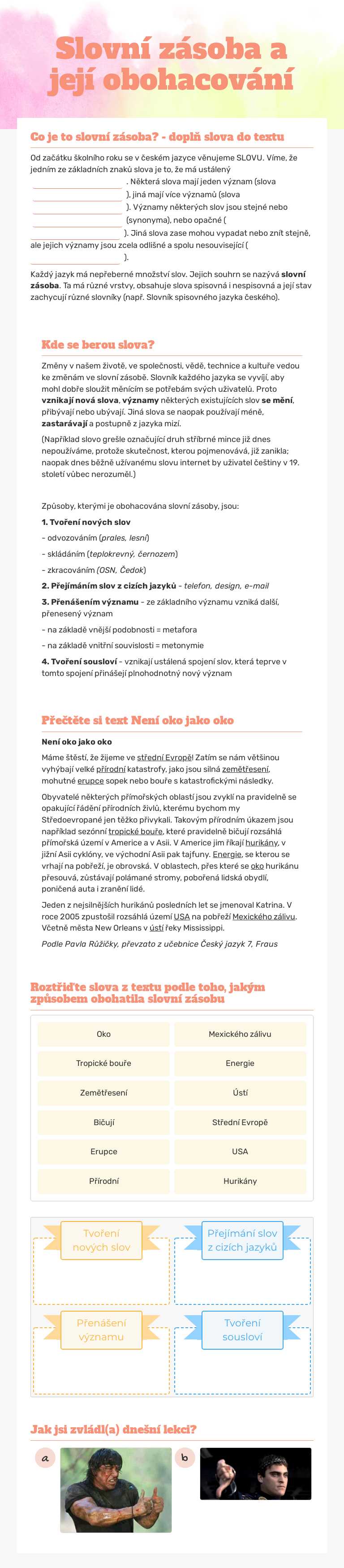 Slovní zásoba a její obohacování worksheet preview image