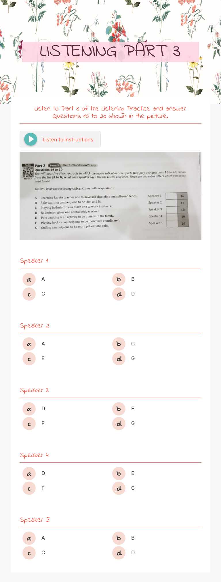 LISTENING PART 3 worksheet preview image