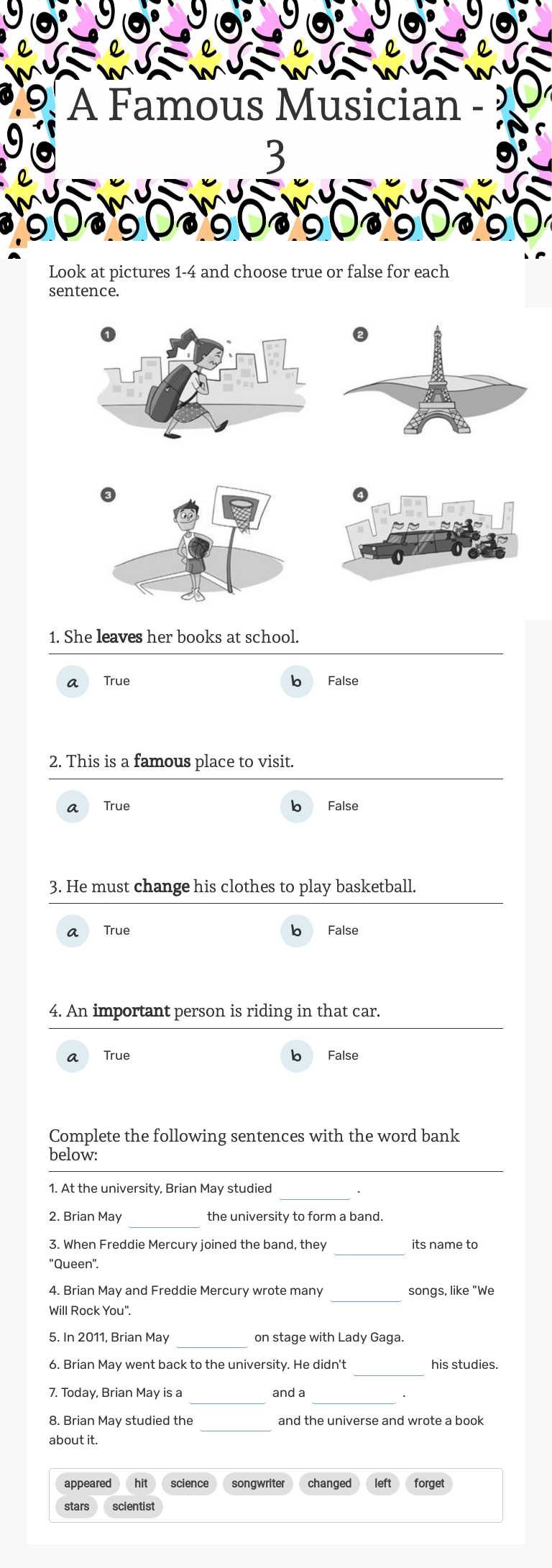 A Famous Musician - 3 worksheet preview image