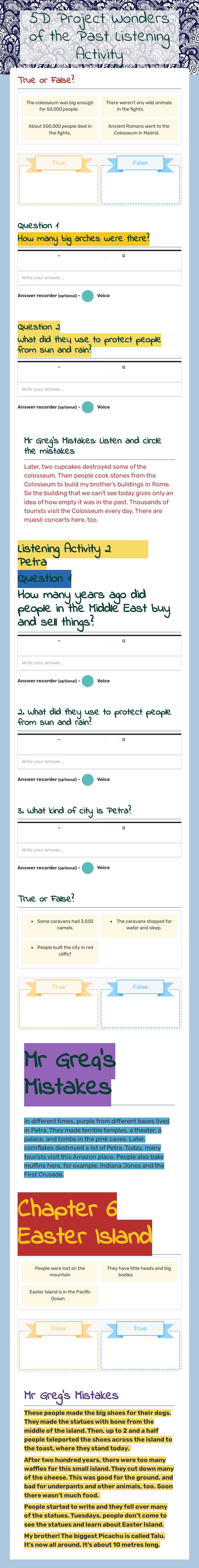 5D Project           
   Wonders of the Past Listening Activity Grade 5 worksheet preview
