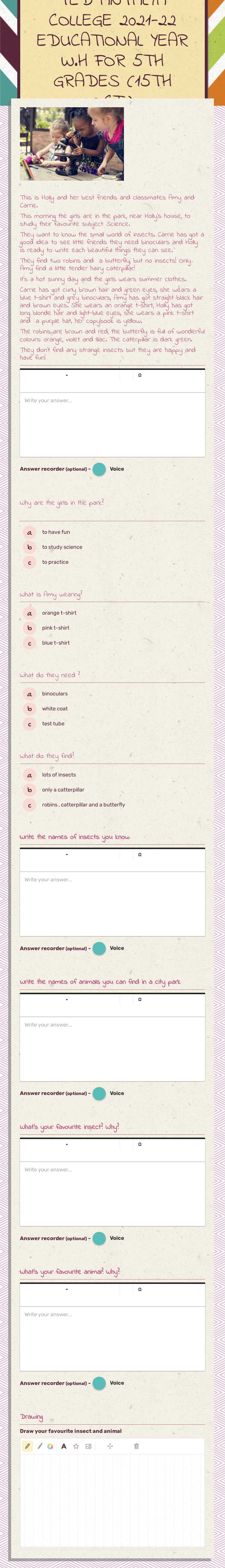 TED ANTALYA COLLEGE 2021-22 EDUCATIONAL YEAR W.H  FOR 5TH GRADES
(15TH OCT.) worksheet preview image