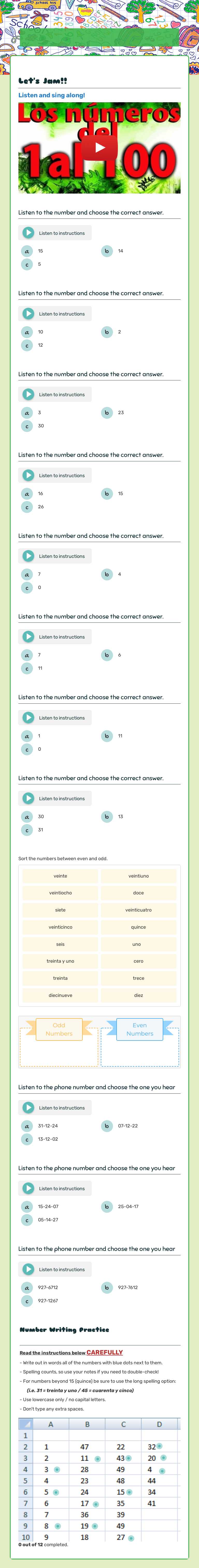 Los números
0-100
(Español 1) worksheet preview image