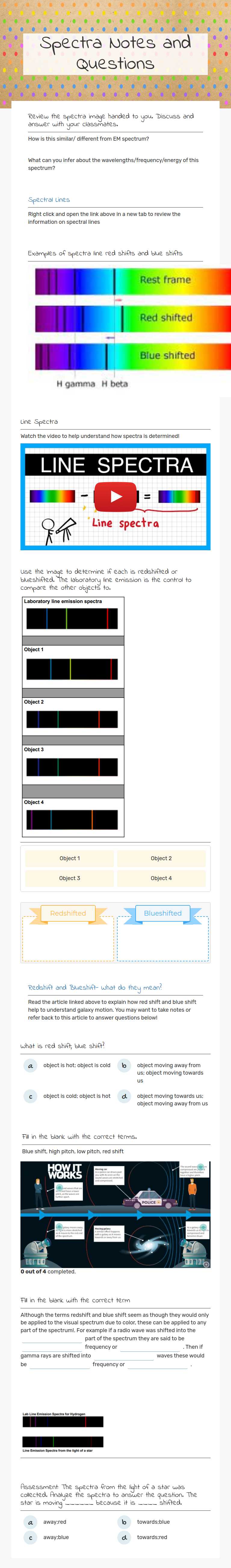 Spectra Notes and Questions worksheet preview image