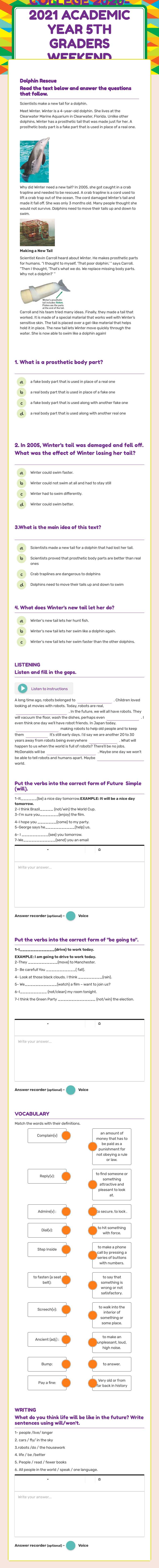 TED ANTALYA COLLEGE
2020-2021 ACADEMIC YEAR
5th GRADERS WEEKEND HOMEWORK(9 APRIL) worksheet preview image