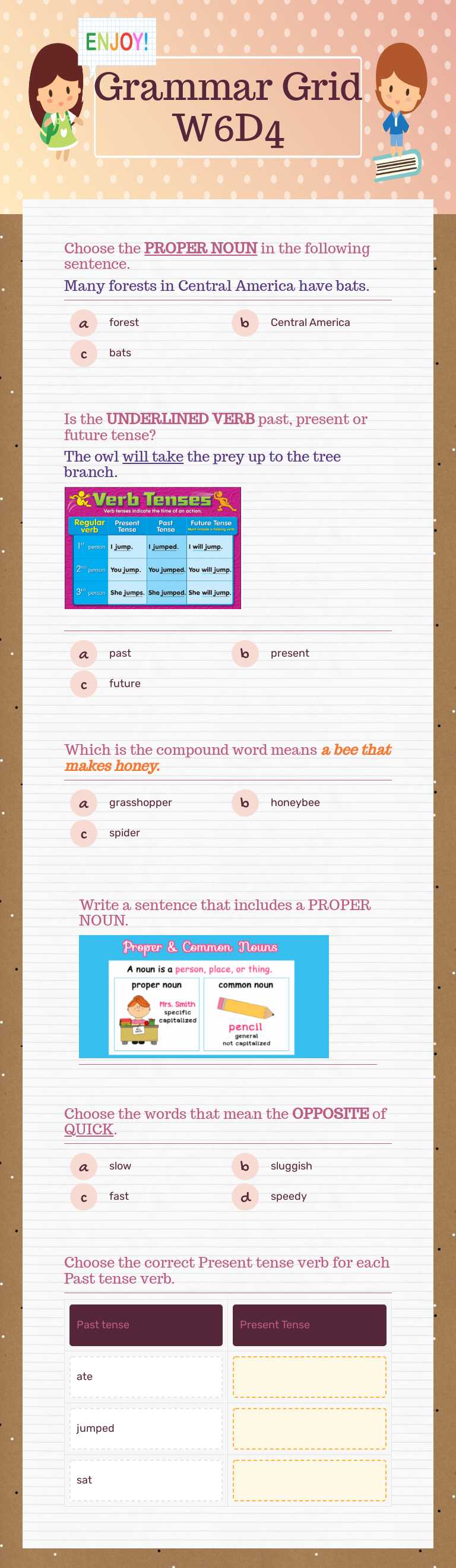 Grammar Grid W6D4 worksheet preview image
