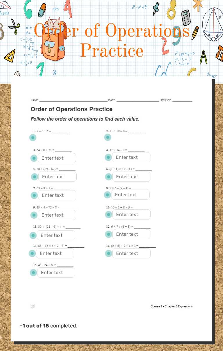 Order of Operations Practice worksheet preview image