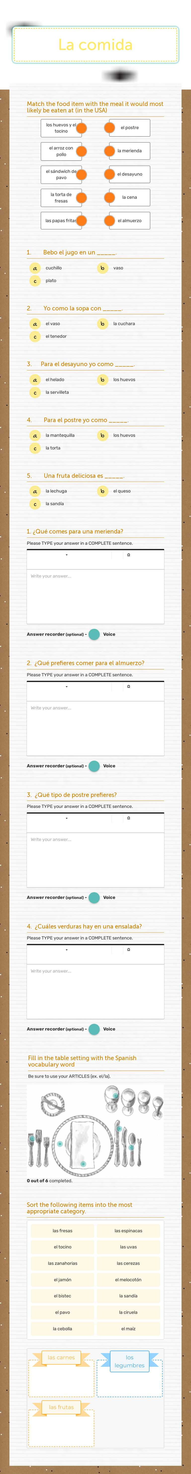 La comida worksheet preview