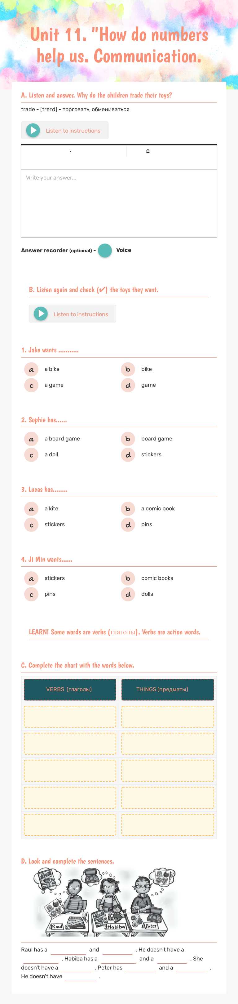 Unit 11. "How do numbers help us. Communication. Grade 3 worksheet preview