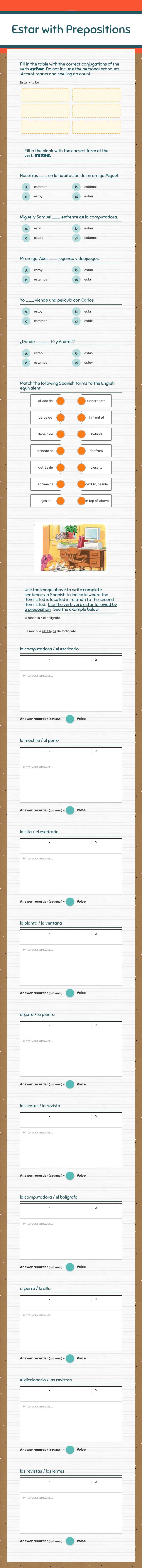 Estar with Prepositions worksheet preview image