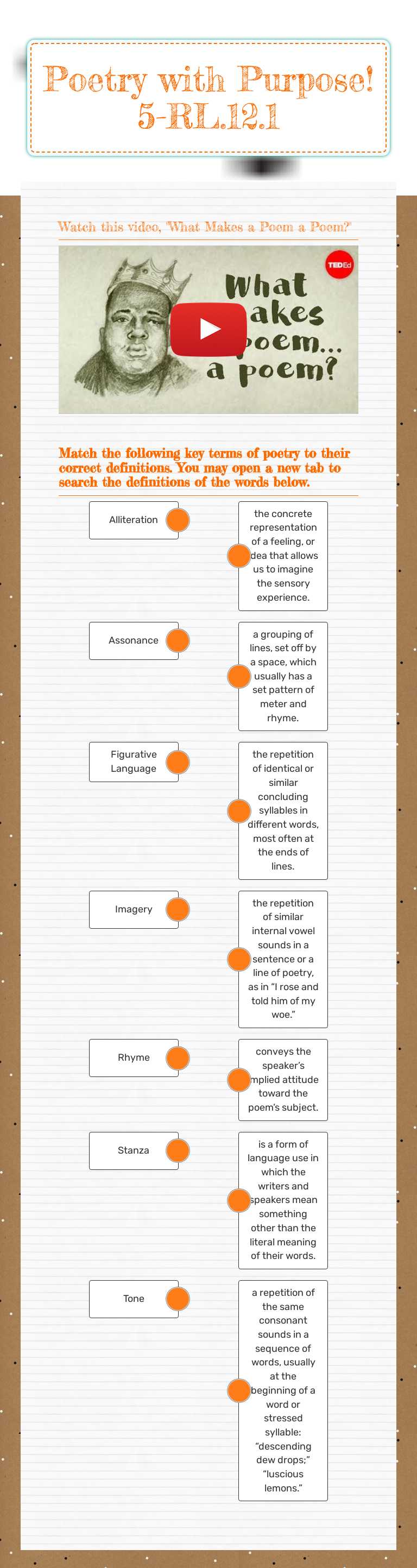 Poetry with Purpose!    5-RL.12.1 worksheet preview image