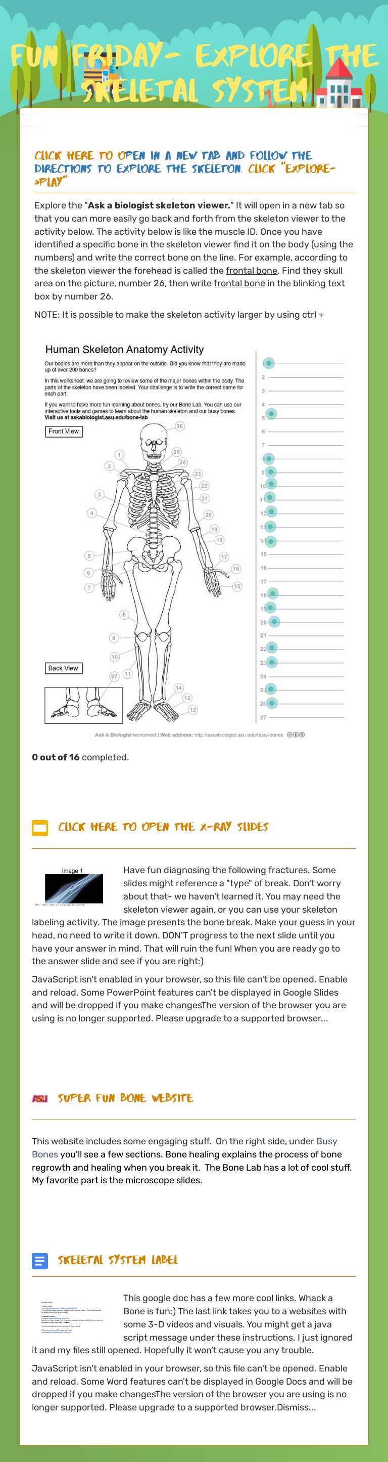 Fun Friday- Explore the Skeletal System Grade 6 worksheet preview