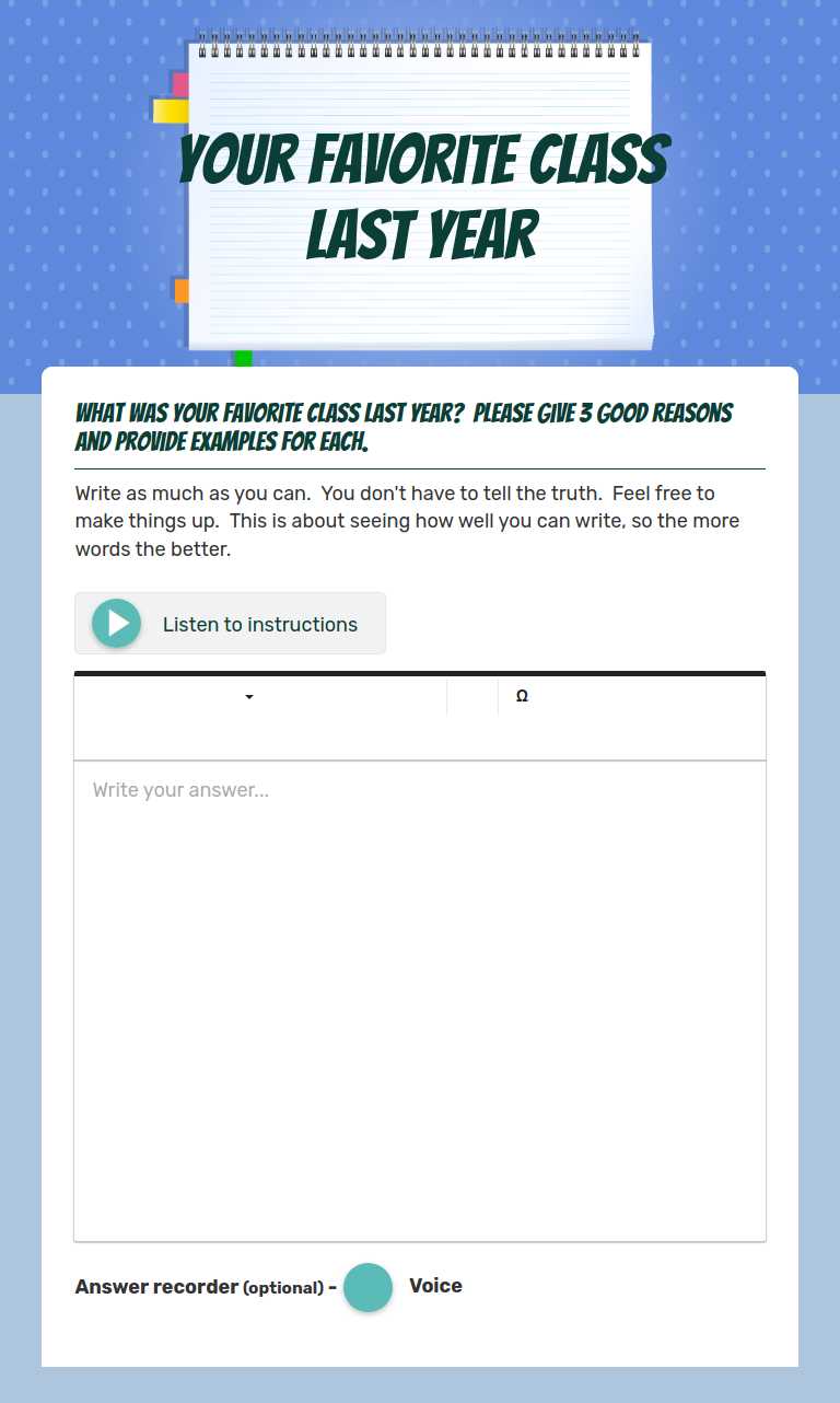 your favorite class last year worksheet preview image