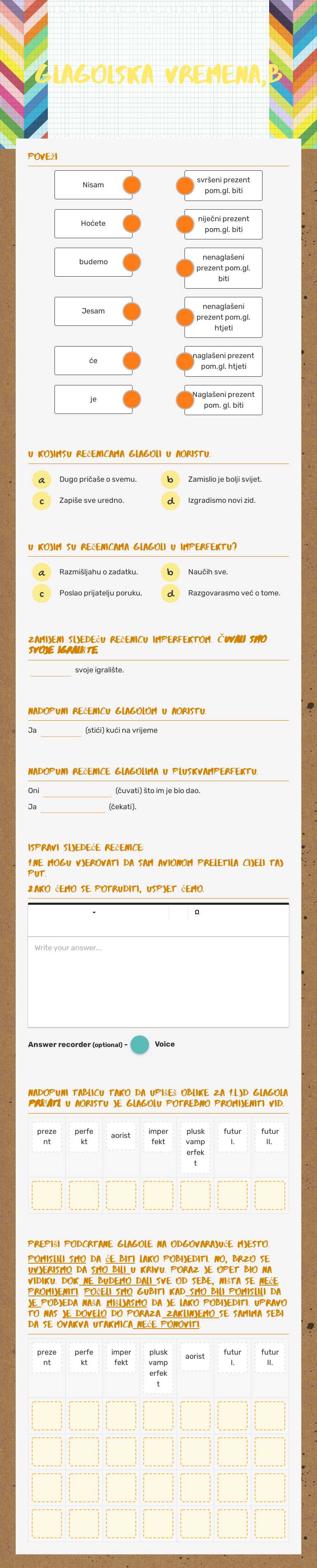 glagolska vremena,b Grade 6 worksheet preview