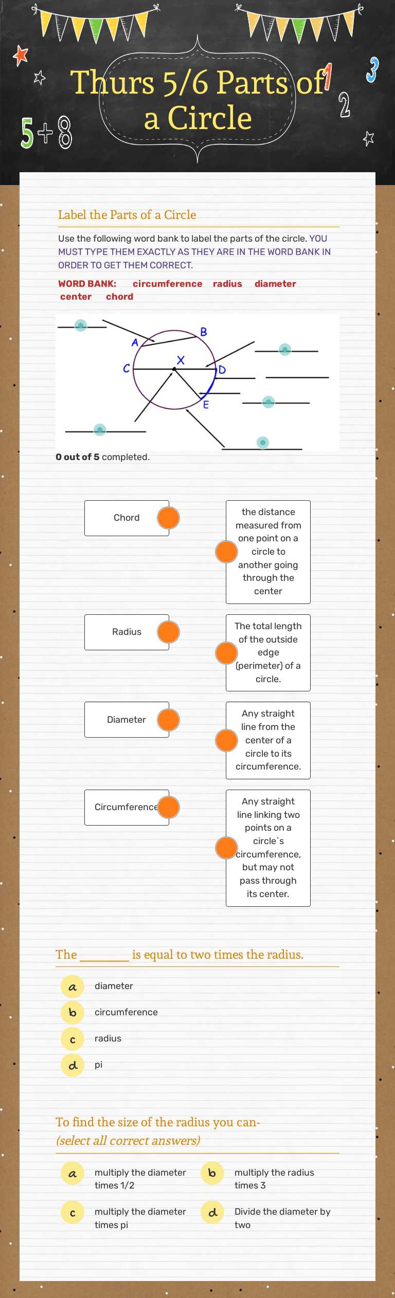 Thurs 5/6 Parts of a Circle Grade 7 worksheet preview
