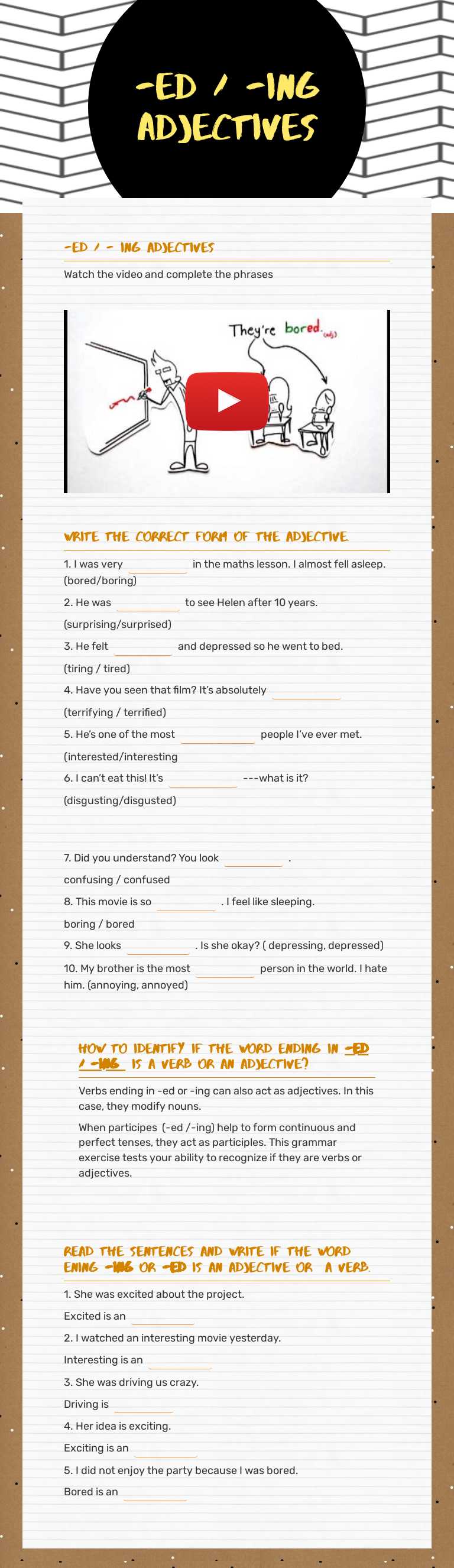 -ed / -ing adjectives worksheet preview image