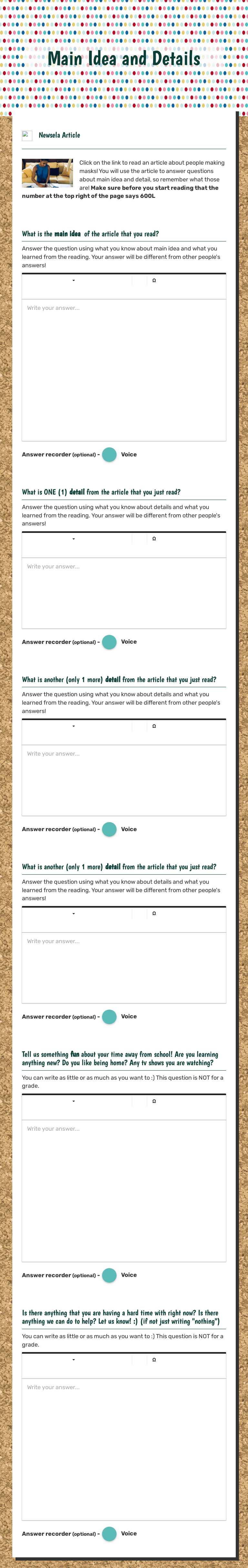 Main Idea and Details worksheet preview image