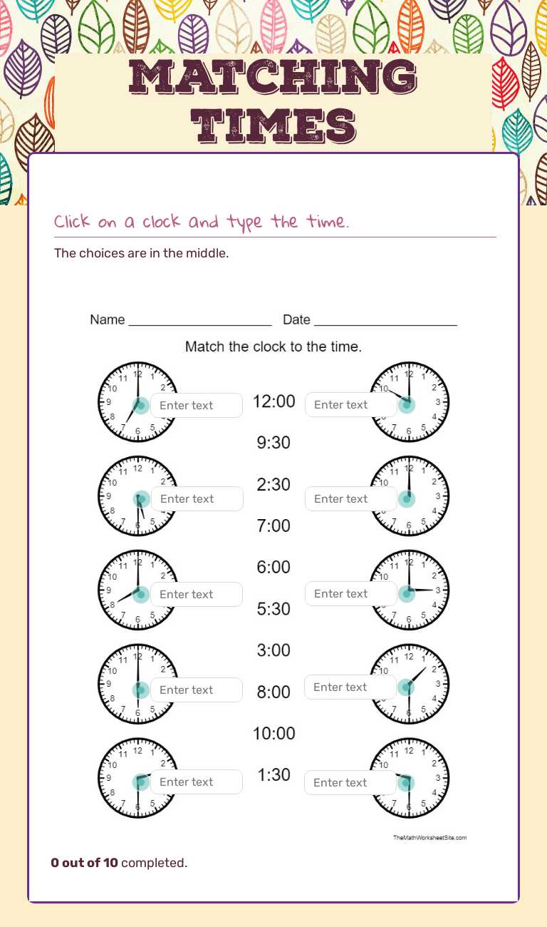 Matching Times worksheet preview image