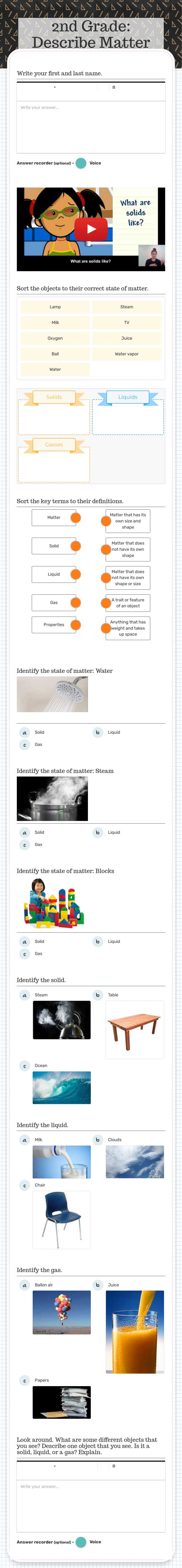 2nd Grade: Describe Matter worksheet preview image