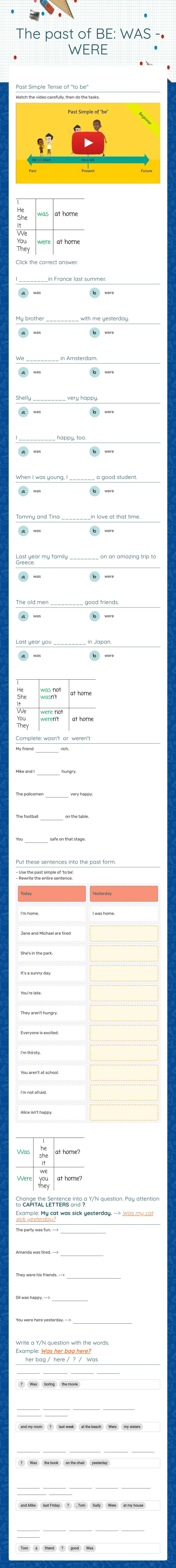 The past of BE: WAS -WERE worksheet preview image