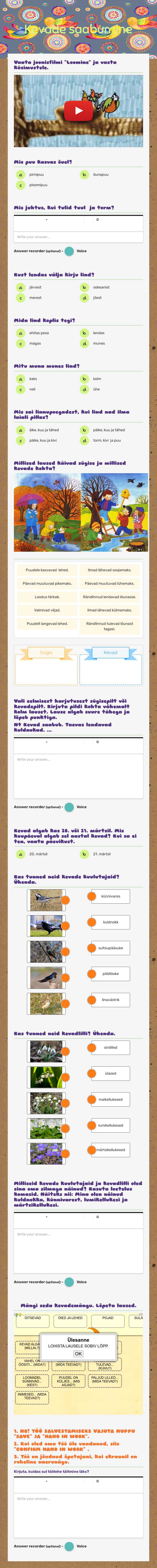 Kevade saabumine worksheet preview image