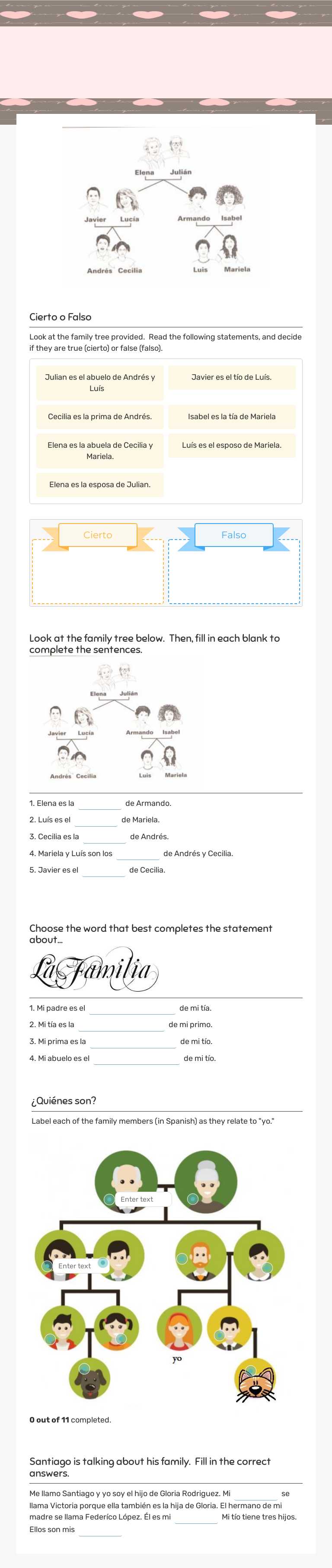 5A La familia Practice worksheet preview image