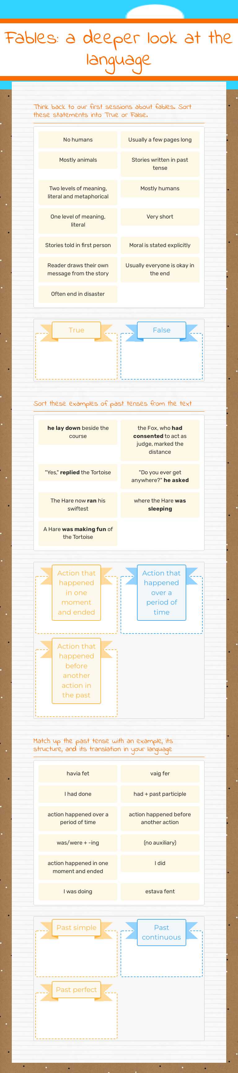 Fables: a deeper look at the language worksheet preview image