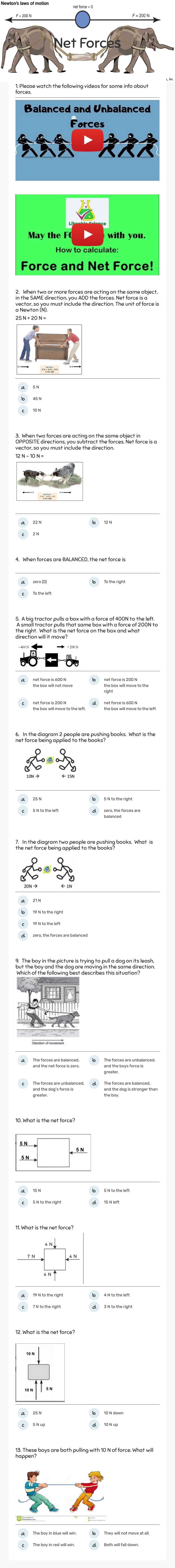 Net Forces worksheet preview image