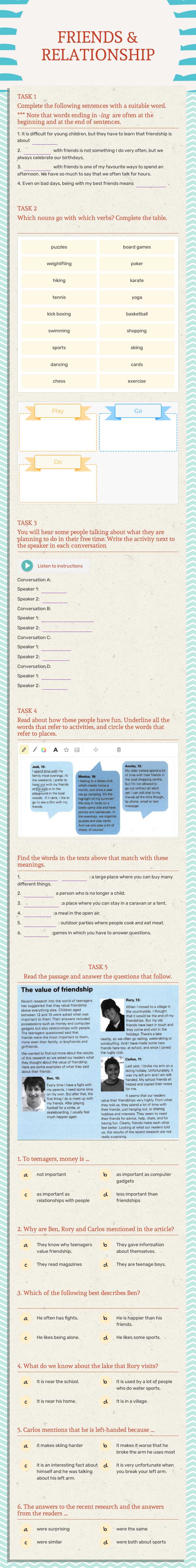 FRIENDS 
& 
RELATIONSHIP Grade 6 worksheet preview