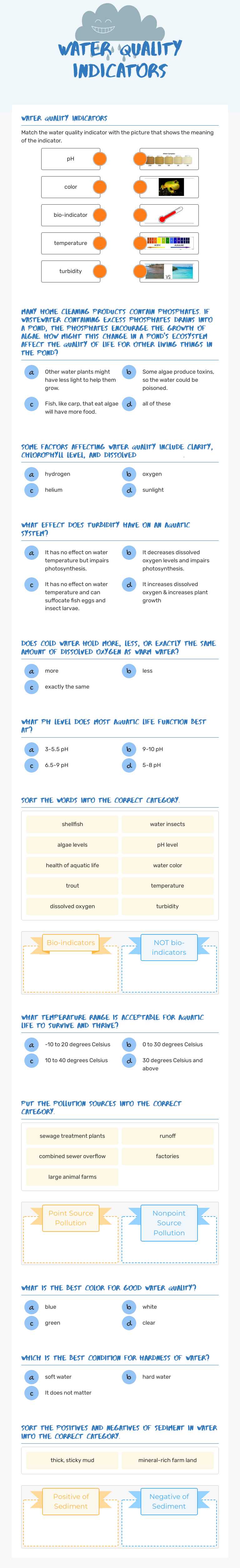 Water Quality Indicators Grade 8 worksheet preview