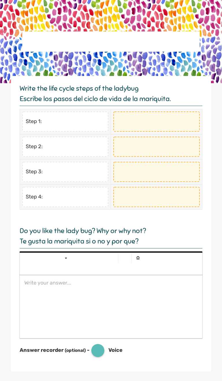 ciclo de vida de la mariquita worksheet preview image