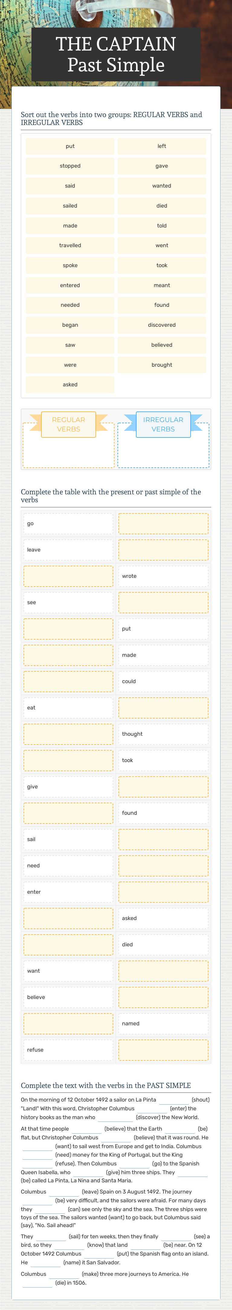 THE CAPTAIN Past Simple worksheet preview image