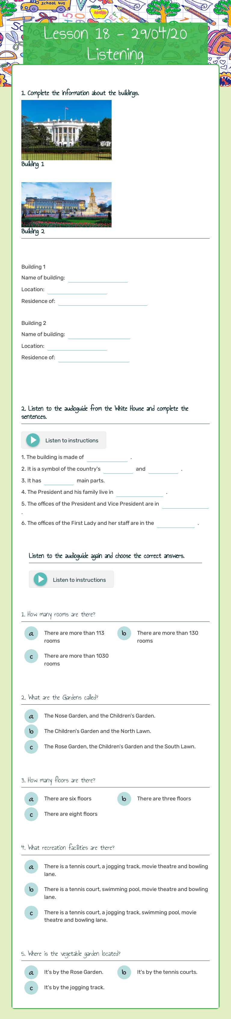 Lesson 18 - 29/04/20 Listening Grade 5 worksheet preview
