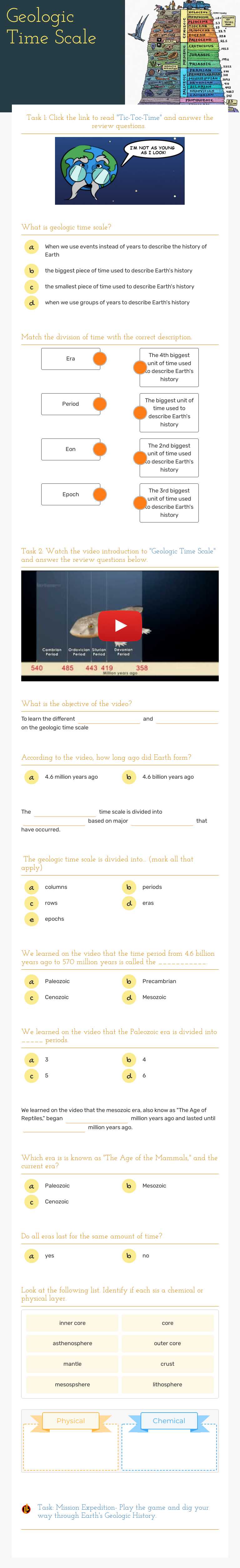 Geologic Time Scale Grade 7 worksheet preview