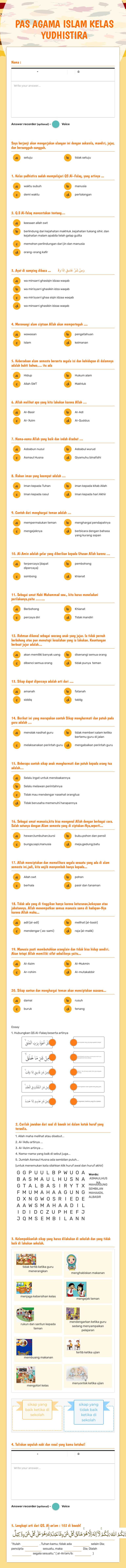 PAS AGAMA ISLAM  KELAS YUDHISTIRA Grade 4 worksheet preview