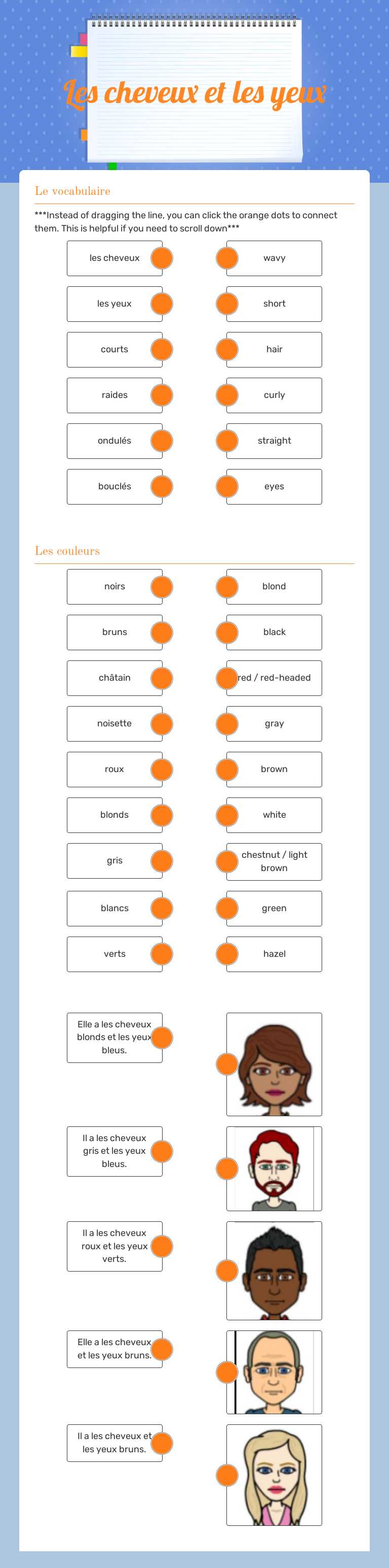 Les cheveux et les yeux worksheet preview image