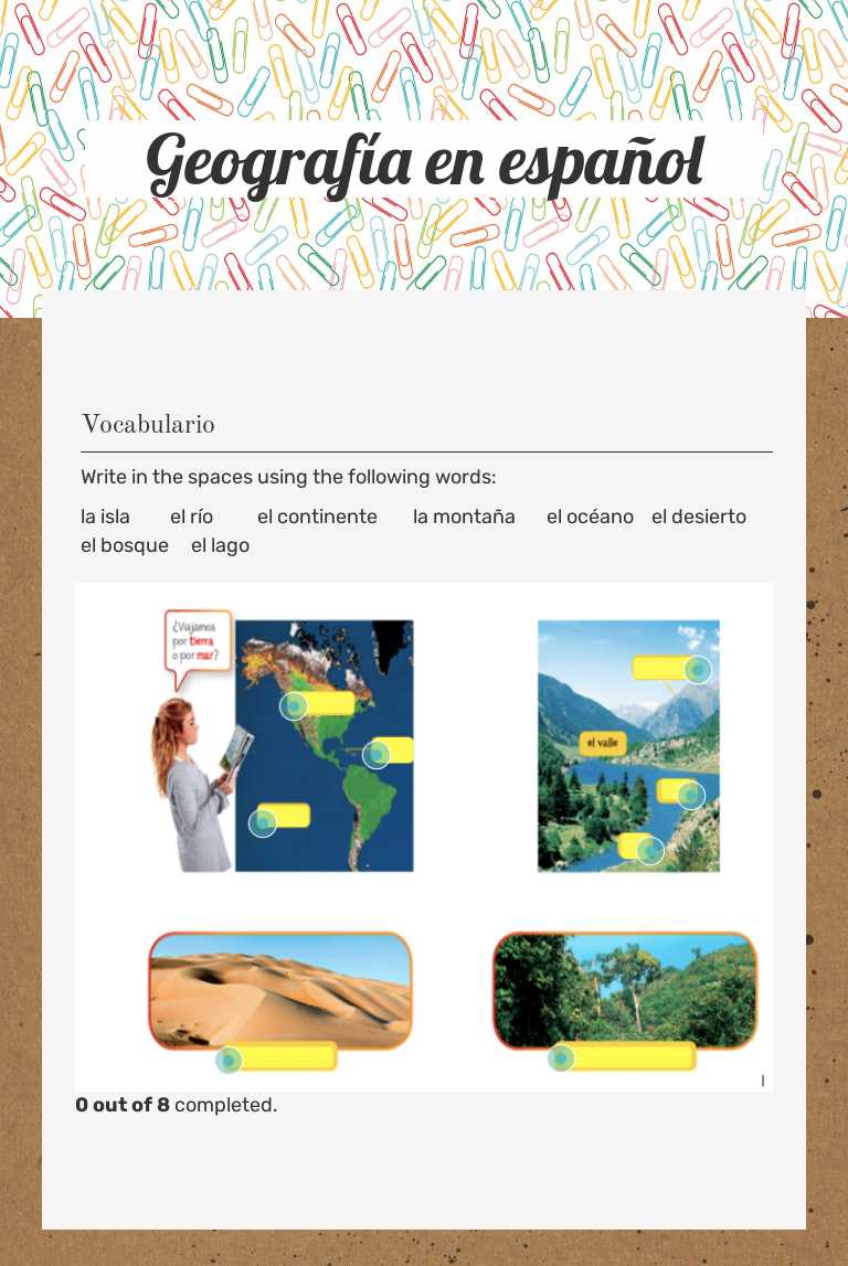 Geografía en español worksheet preview image