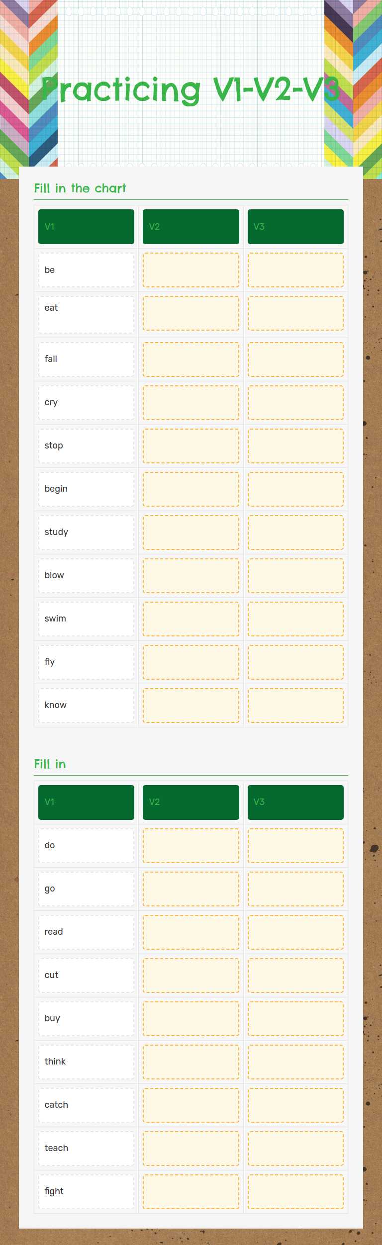 Practicing V1-V2-V3 worksheet preview image