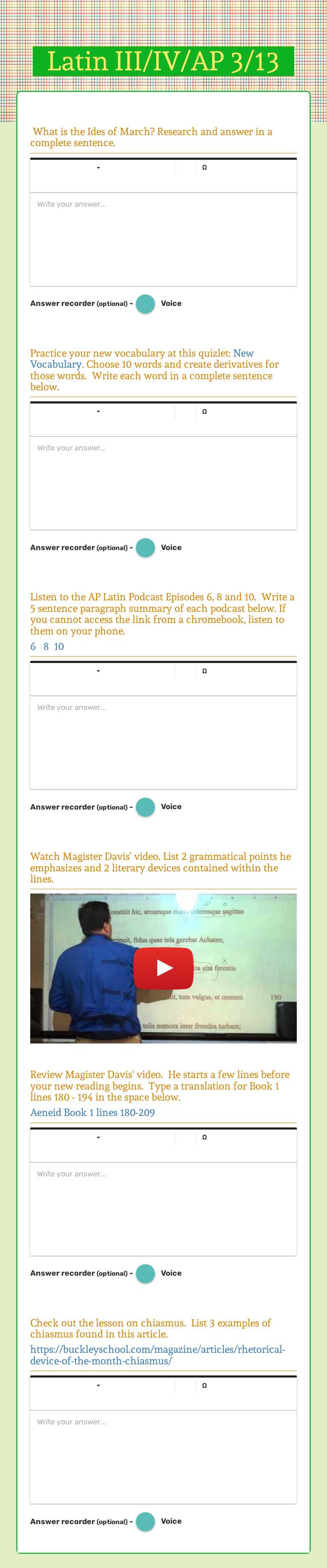 Latin III/IV/AP    3/13 Grade 10 worksheet preview
