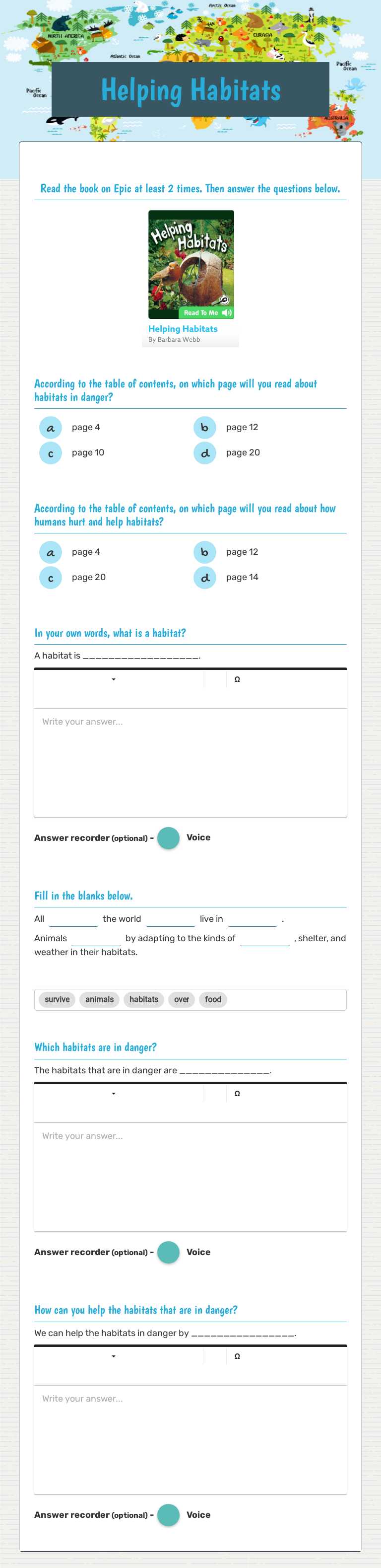Helping Habitats worksheet preview image