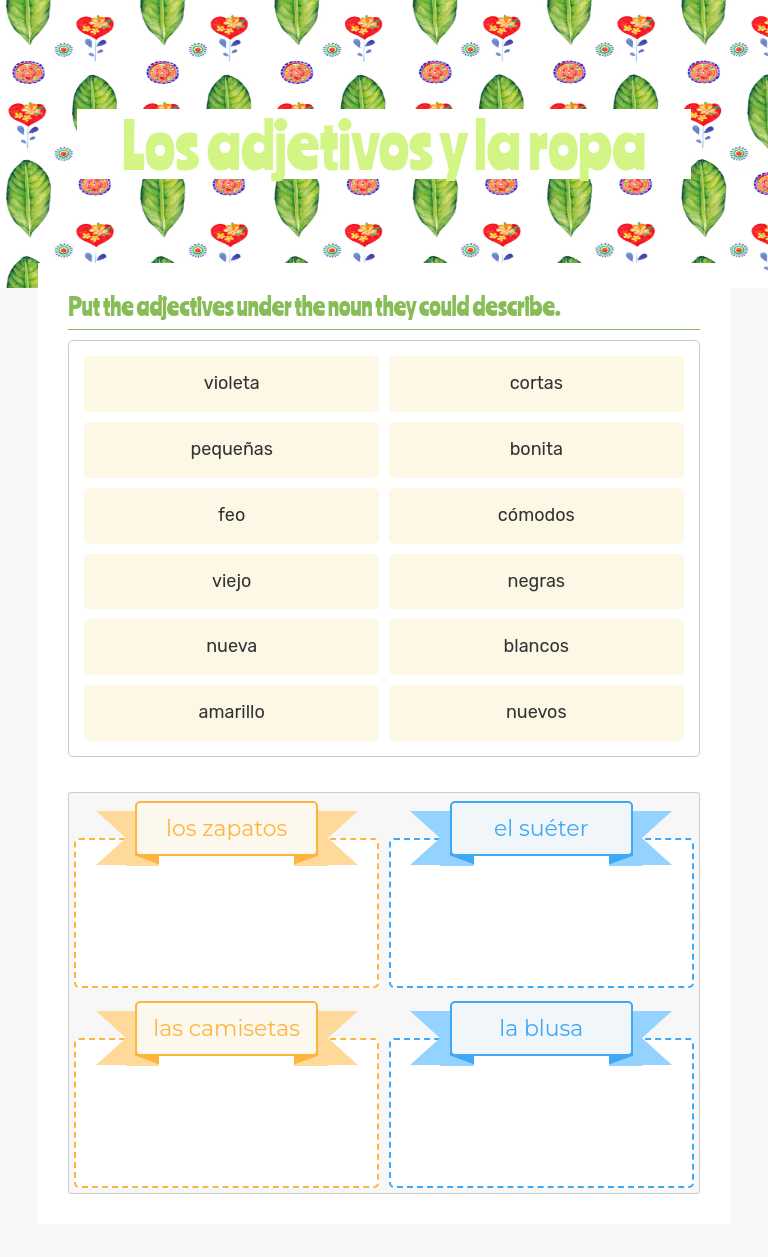 Los adjetivos y la ropa worksheet preview image