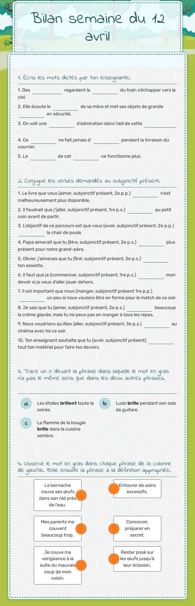 Bilan semaine du 12 avril worksheet preview image