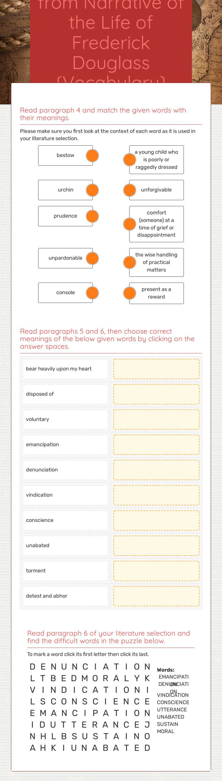 from Narrative of the Life of Frederick Douglass
{Vocabulary} Sheet} worksheet preview image